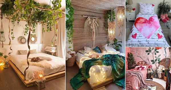 45 belles photos d'idées de décoration de chambre à coucher romantique avec thème de plante